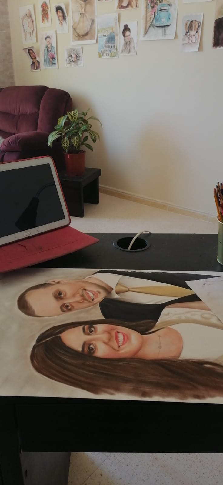 لوحة زوجين — بورتريه يدوي بالألوان